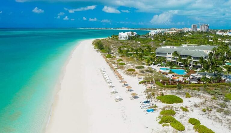 Aerial view of The Sands at Grace Bay resort in Turks and Caicos Islands